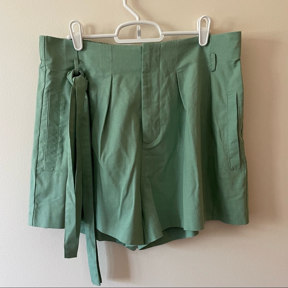 Green High Waisted Paper Bag Shorts